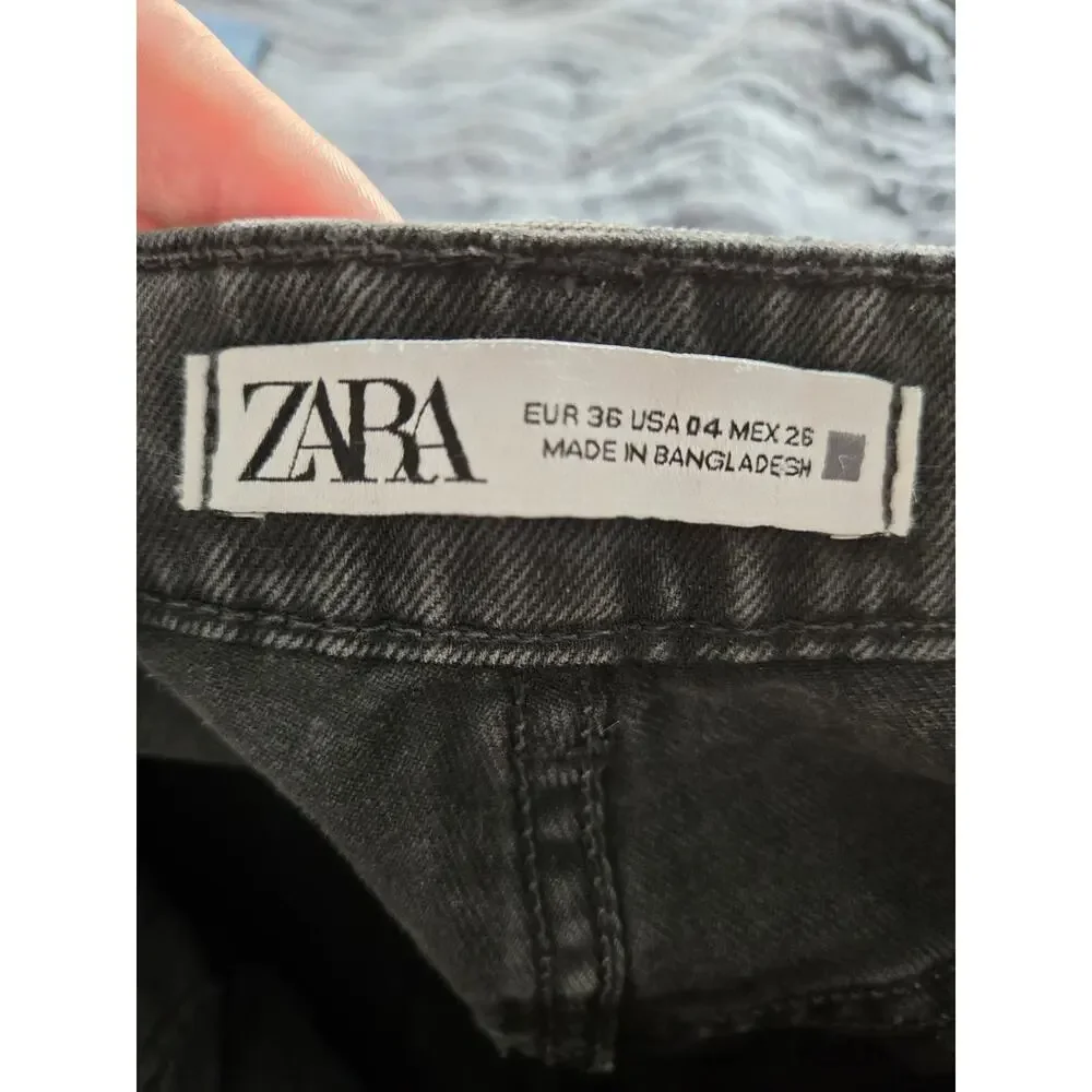 ZARA Black Acid Wash Tapered Mom Jeans Women’s 4 High Rise Barrel Leg